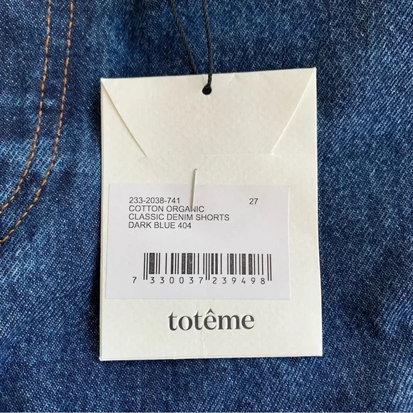 NWT Toteme Classic Bermuda Knee Length Cotton Denim Shorts Jorts Dark Blue Wash